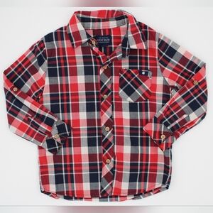 Lucky Brand Boys 3T Navy/White/Red Plaid Button-Up Shirt